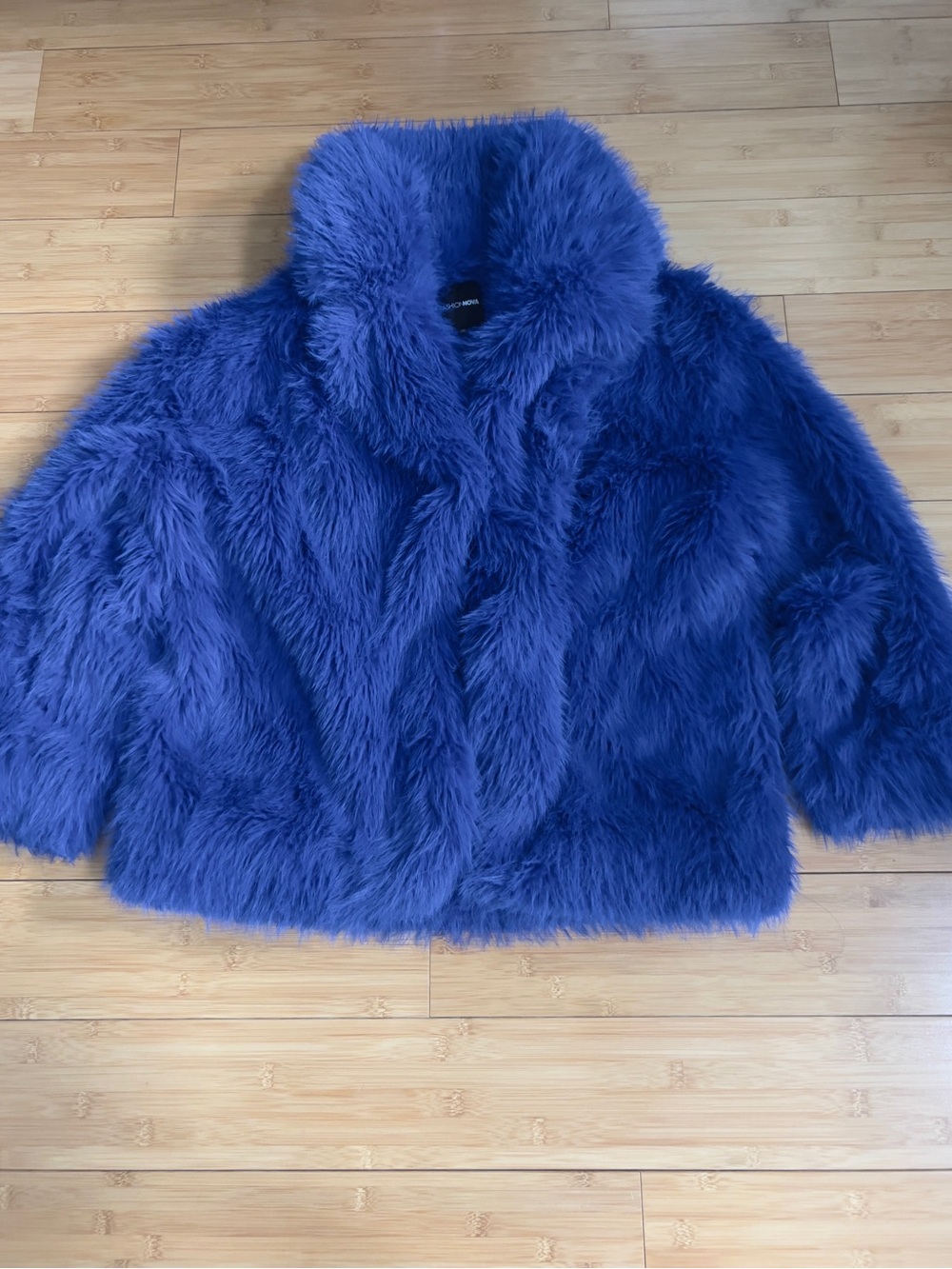 Fashion Nova Blue Faux Fur Shaggy Jacket Coat Size XL Fluffy Statement Royal